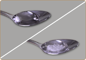 Siklos in a spoon dissolving in water